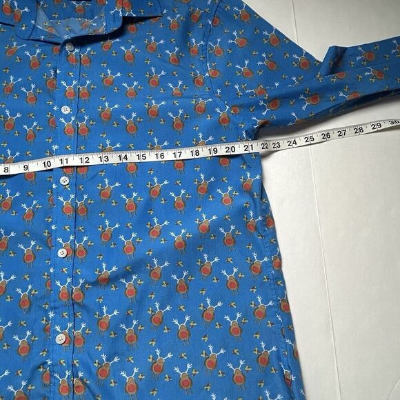 Simon Banks Shirt mens large Birds Reindeer long sleeve blue Festive Christmas - Picture 5 of 6